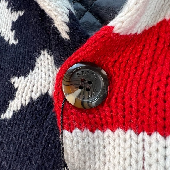 American Stitch Mens Cardigan Sweater Jacket American Flag Stars Shawl Collar S - Picture 3 of 16